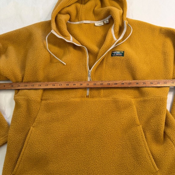 LL Bean Mens Fleece Pullover Hoodie Pile Sherpa Anorak Mustard Yellow XL - Picture 6 of 8